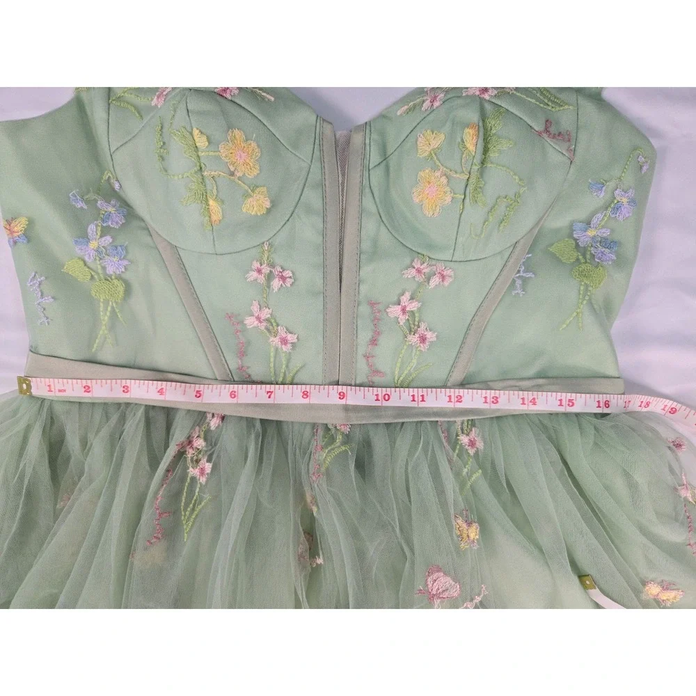 Sage Green Embroidered Floral Tulle Corset Homecoming Dress Size 16 Fairycore